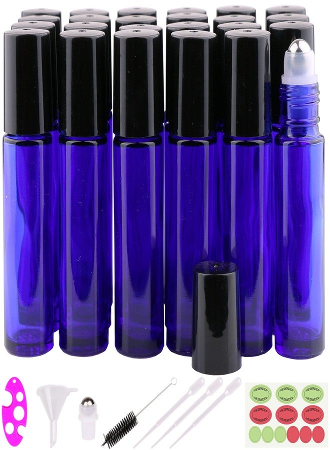 inice 24 Pack,10ml Roller Bottles for Essential Oils Cobalt Blue Glass Stainless Steel Roll On Ball Bottles for Travel - Image 1